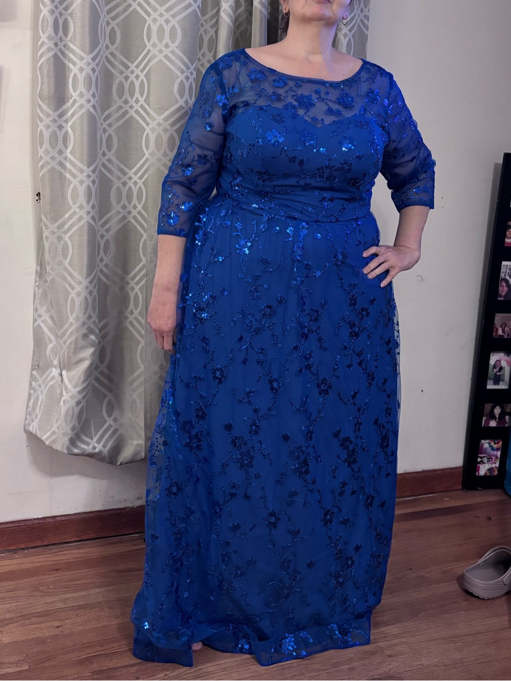 Elegant Royal Blue Lace and Sequin Evening Gown - Women Plus 20